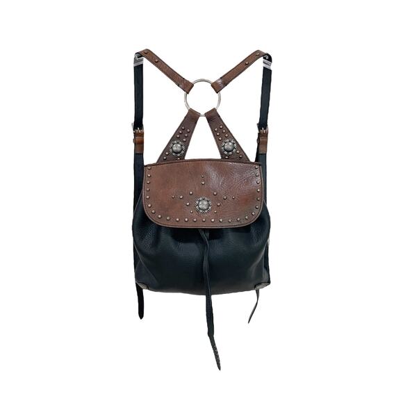 Ralph Lauren Purple Label Studded Two Tone Leather Backpack Black Brown - Picture 4 of 16